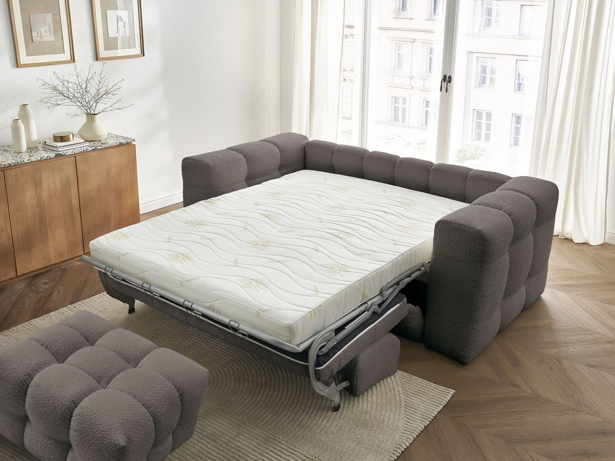 Bobochic Cloud Schlafsofa 3-Sitzer mit Pouf Bouclé-Stoff Braun