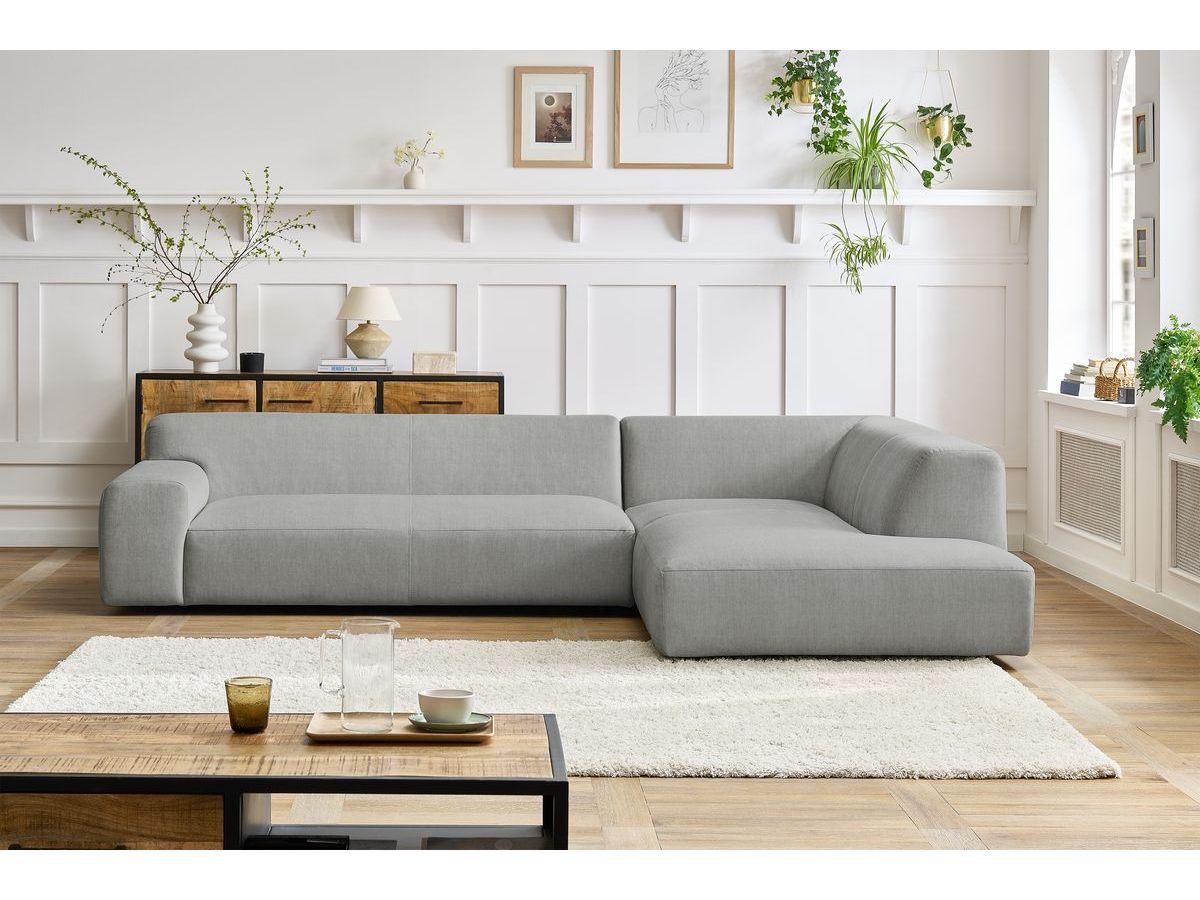 Bobochic Lavena Ecksofa 312 × 220 cm Samt Hellgrau Ecke rechts