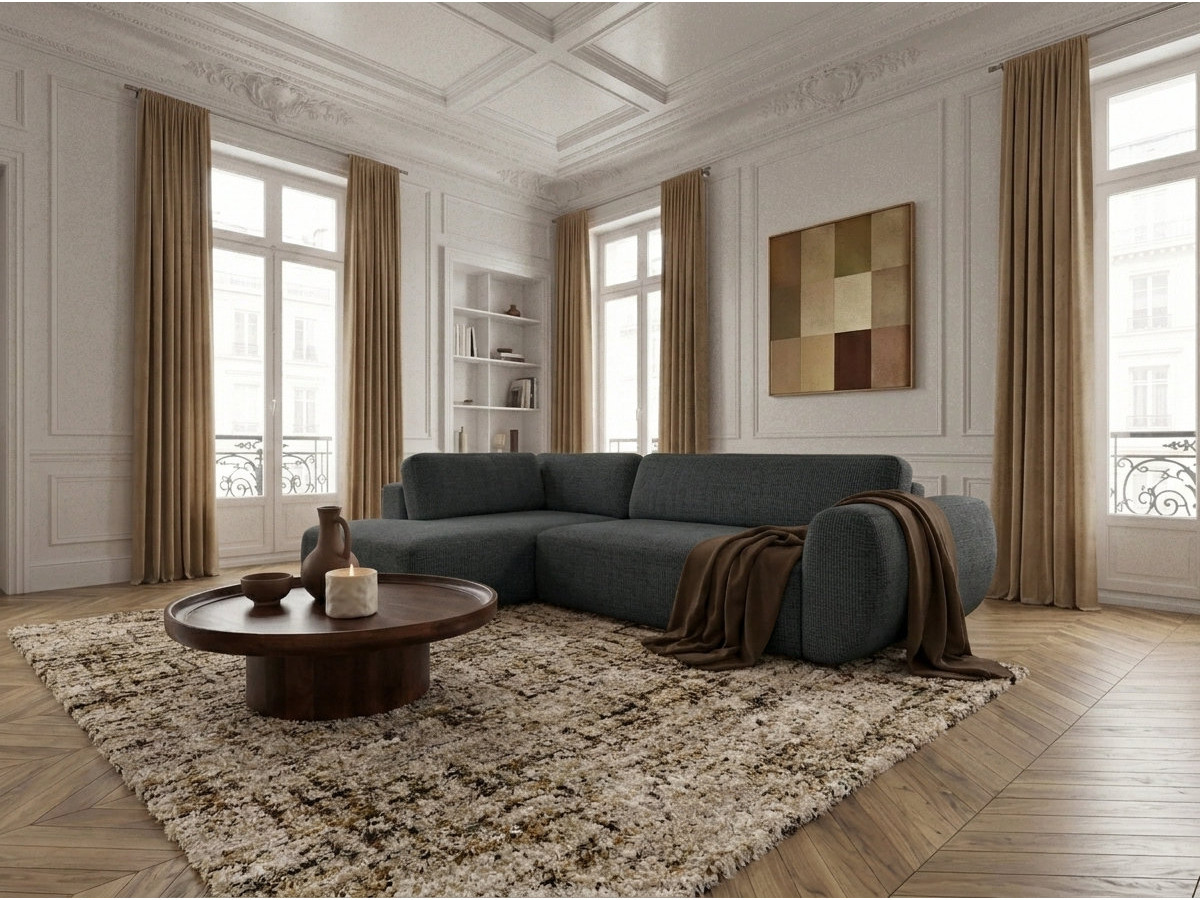 Bobochic Denise Ecksofa mit Schlaffunktion und Bettkasten 256 × 197 cm Strukturstoff Schwarz Ecke links
