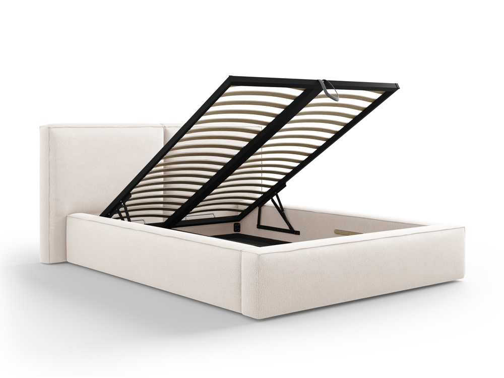 Cosmopolitan Design Stauraumbett mit doppeltem Kopfteil Arendal 140x200 Strukturierter Stoff Megan Helles Beige