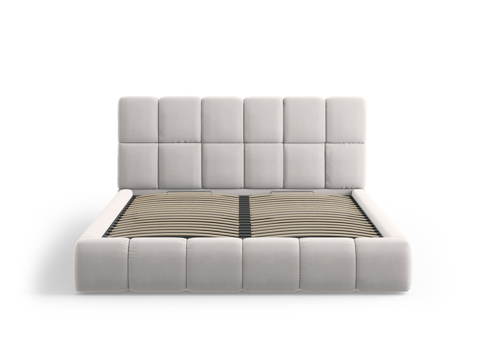 Micadoni Stauraumbett mit Kopfteil Bellis Samt Bluvel Silber 140x200
