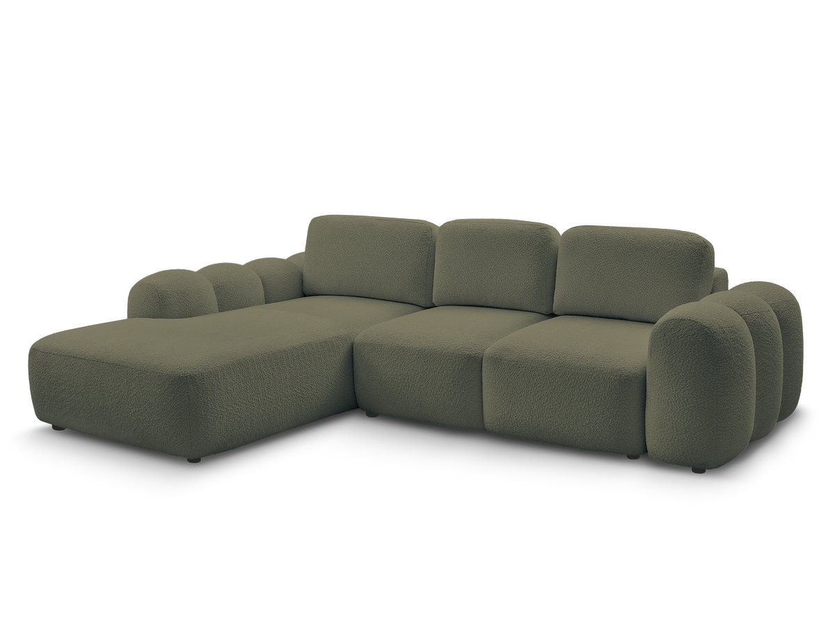 Bobochic Montaigne Ecksofa mit Schlaffunktion und Bettkasten 288 × 196 cm Bouclé-Stoff Grün Ecke links