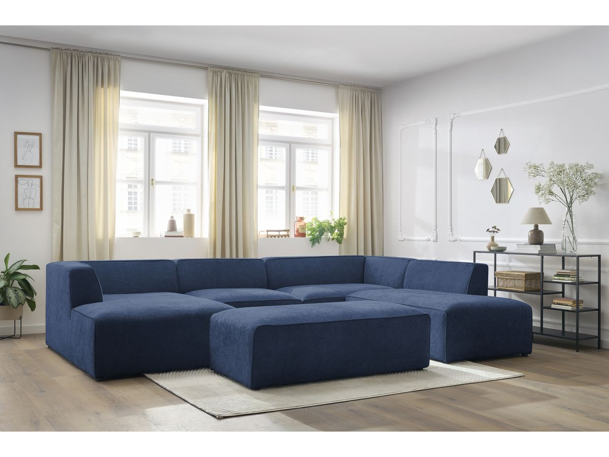 Bobochic Megeve Wohnlandschaft mit Pouf Strukturstoff Dunkelblau Ecke links
