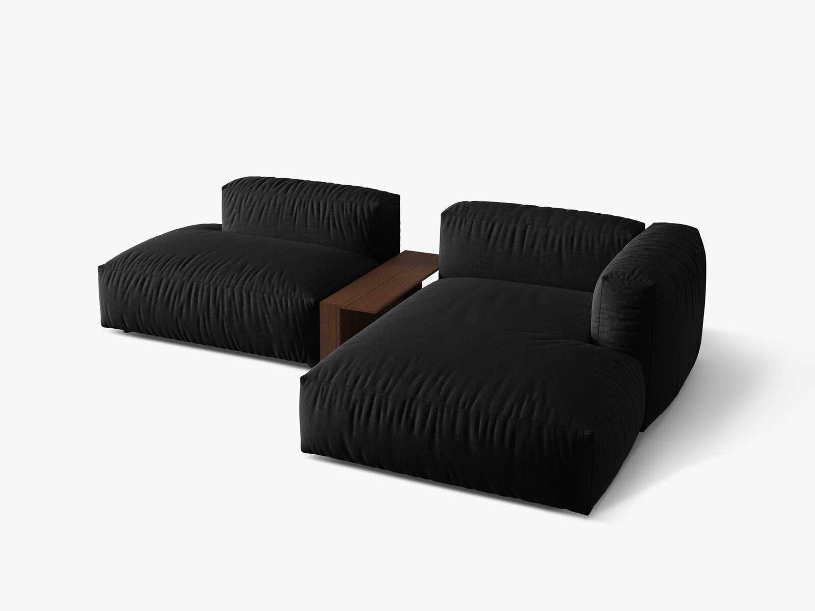 Micadoni Ecksofa Martina 2-Sitzer mit Couchtisch Rechts Strukturierter Stoff Schwarz