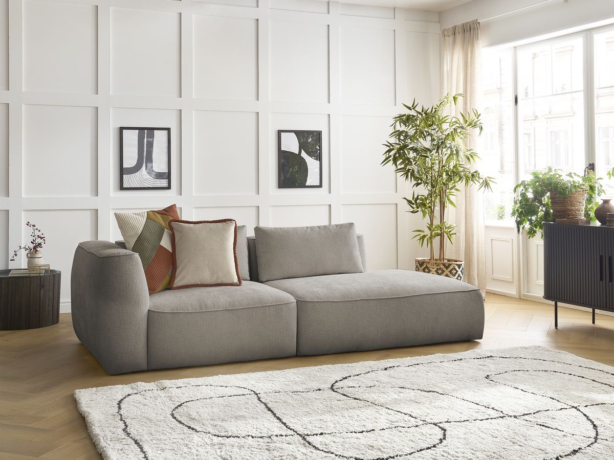 Bobochic Leopold Sofa 3-Sitzer Strukturstoff Taupe Armlehne links