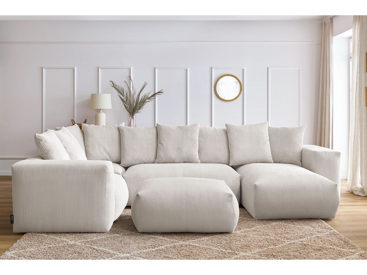 Bobochic Voltaire Wohnlandschaft mit Pouf 356 × 214 cm Cordsamt Beige Ecke rechts