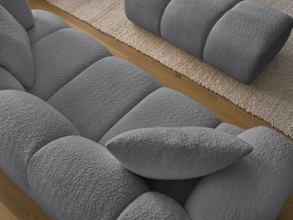 Bobochic Pamira Sofa 2-Sitzer mit Pouf Bouclé-Stoff Dunkelgrau