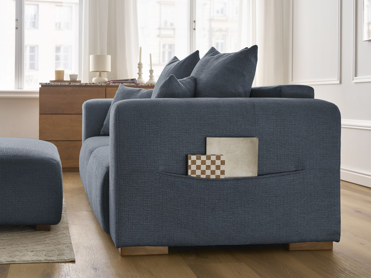 Bobochic Sidonie Sofa 3-Sitzer mit Pouf Melange-Stoff Dunkelblau