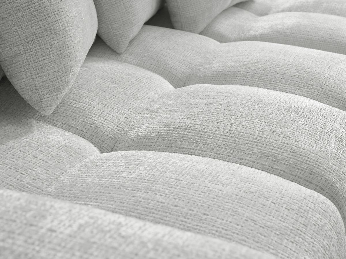 Bobochic Anakin Ecksofa mit Schlaffunktion und Bettkasten, 6 Kissen Strukturstoff Hellgrau