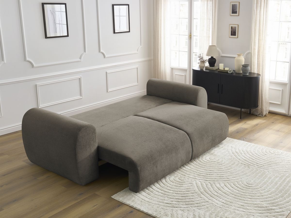 Bobochic Lucien Schlafsofa 3-Sitzer mit Bettkasten Stoff Taupe