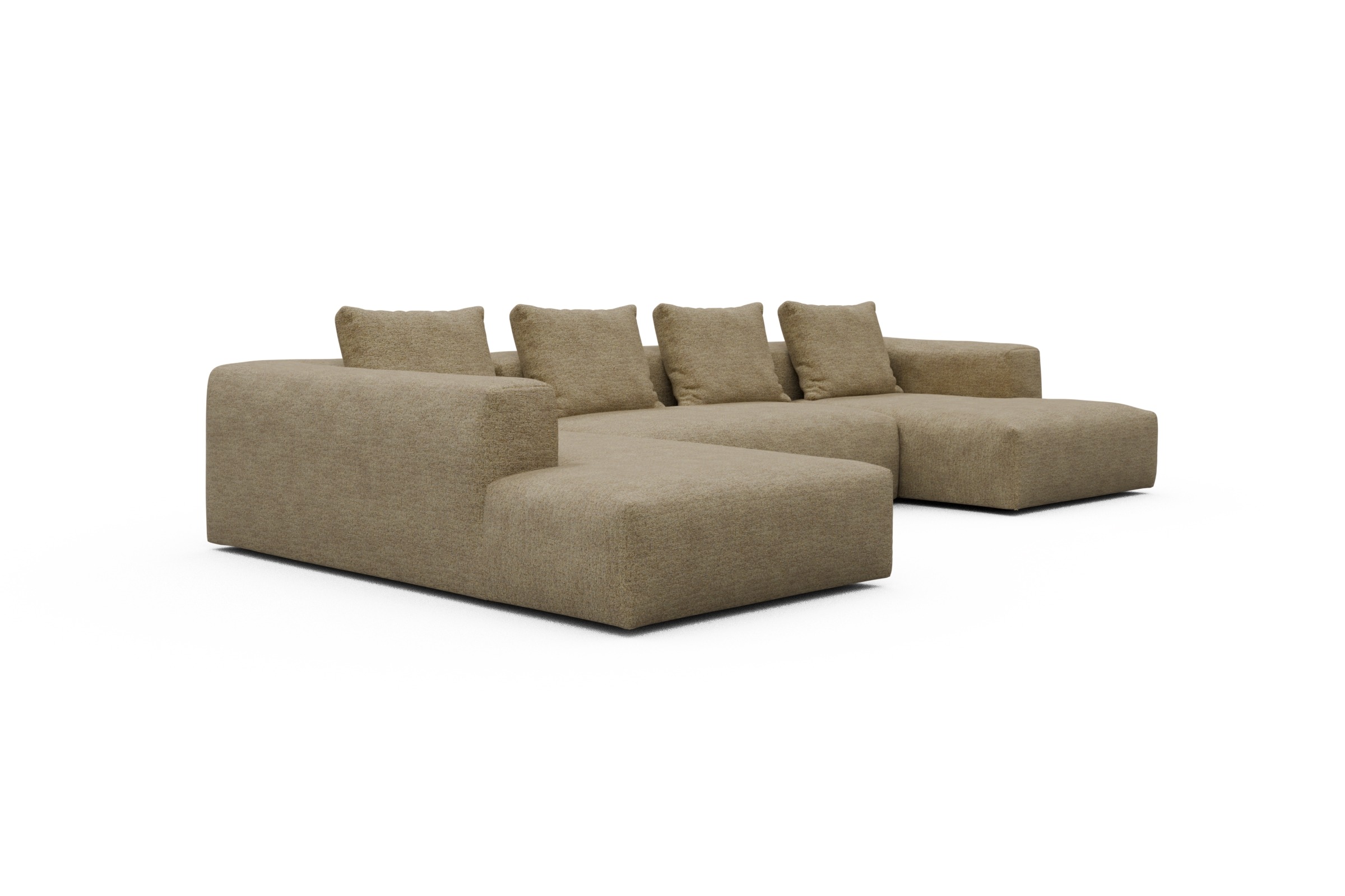 Wohnlandschaft Fred Relax-Ecke links mit 2-Sitzer und Chaiselongue rechts Boucle Carreno 774-Sicilian-Yellow