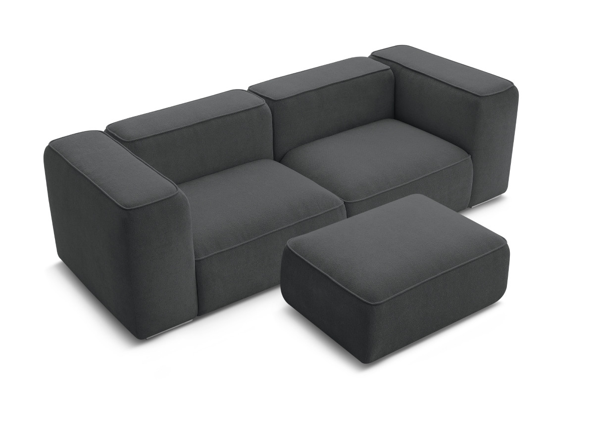 Bobochic Zephyr Sofa 3-Sitzer mit Pouf Strukturstoff Dunkelgrau