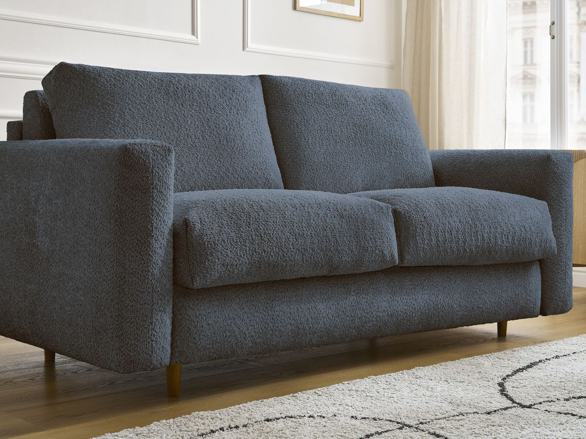 Bobochic Cocoone Schlafsofa 3-Sitzer Bouclé-Stoff Dunkelblau, Liegefläche 140 × 200 cm