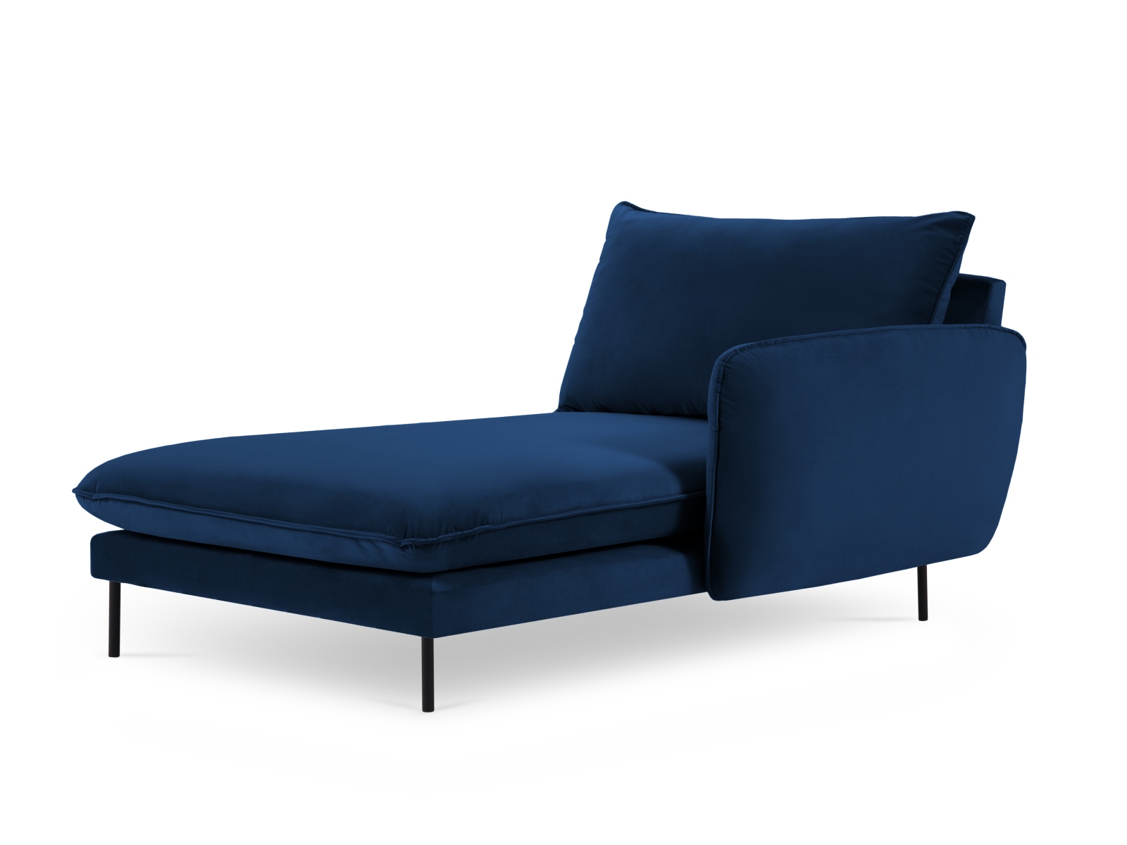 Cosmopolitan Design Chaiselongue Vienna Samt Bluvel Königsblau Rechts Beine Schwarzes Metall