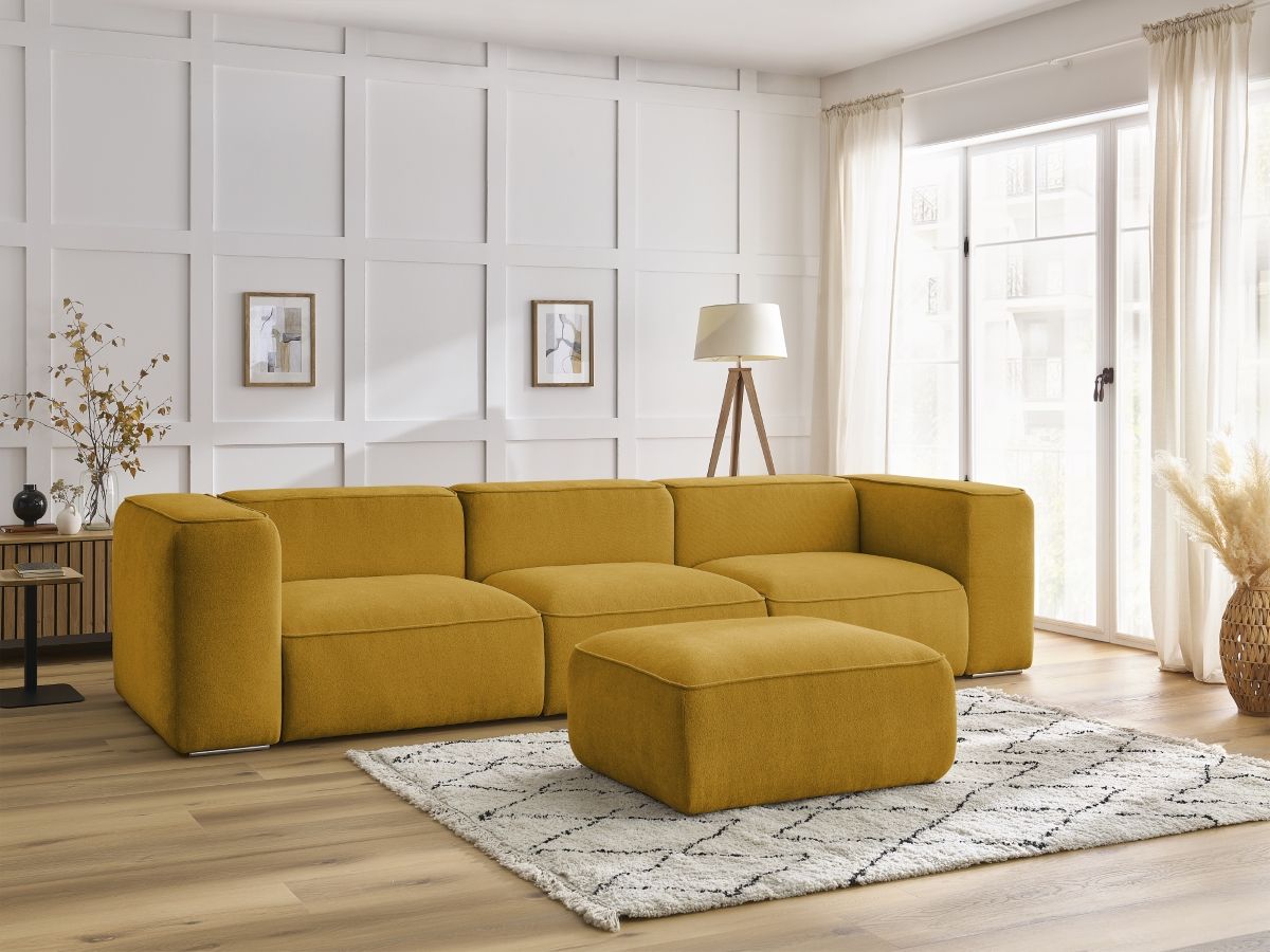 Bobochic Zephyr Sofa 4-Sitzer mit Pouf Strukturstoff Gelb