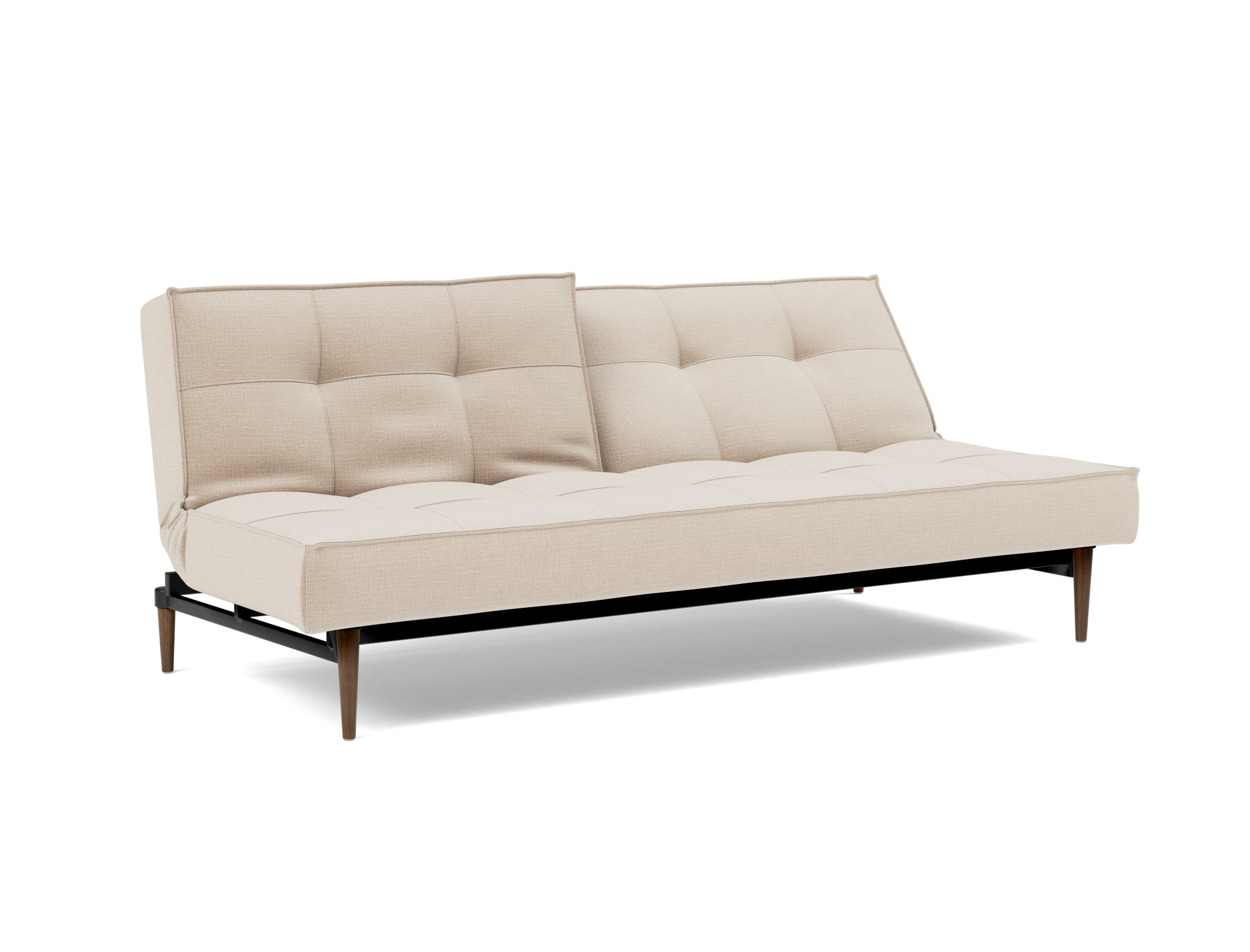 Schlafsofa Splitback Chenille Esina 410-Almond-Beige Beine Styletto Eiche dunkel