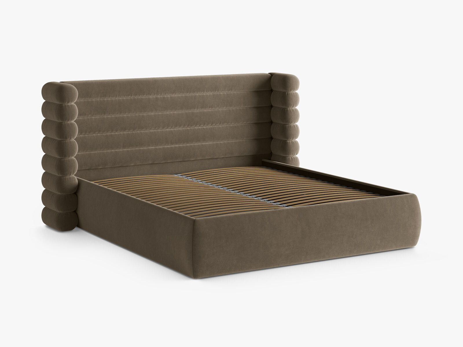 Micadoni Stauraumbett mit Kopfteil Mount Samt Salvador Grau Braun 180x200