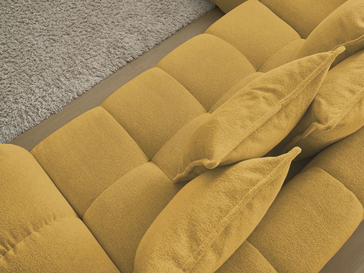 Bobochic Everest Ecksofa mit Schlaffunktion und Bettkasten 320 × 212 cm, 10 Kissen Melange-Stoff Gelb Ecke links