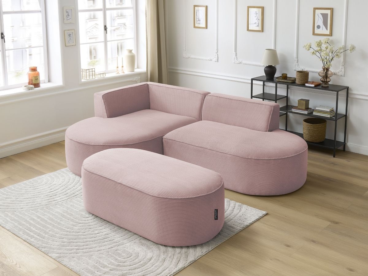 Bobochic Rousseau Ecksofa mit Pouf Cordsamt Violett Ecke links