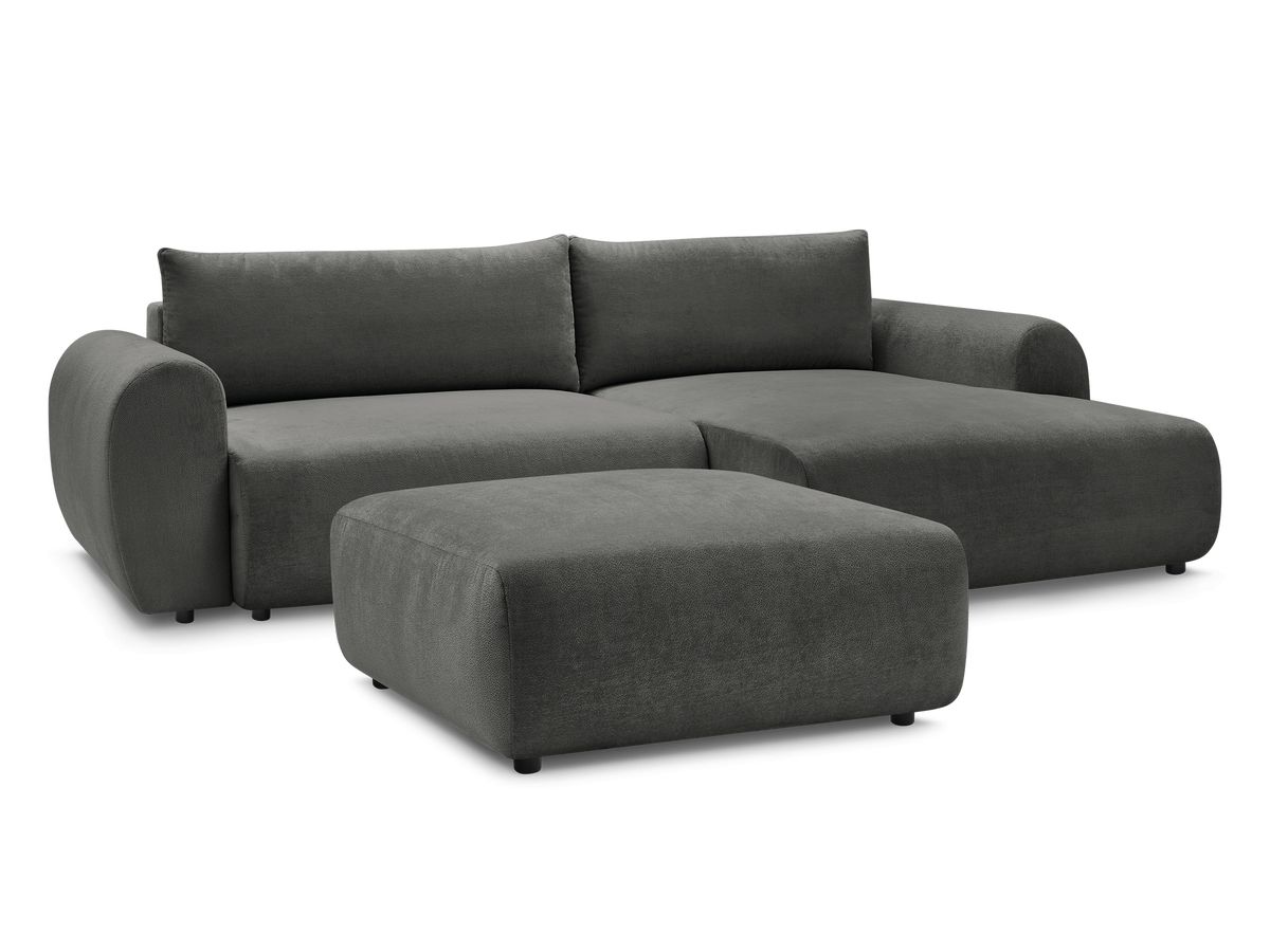 Bobochic Lucien Ecksofa mit Schlaffunktion und Bettkasten und Pouf 314 × 167 cm Stoff Dunkelgrau Ecke rechts