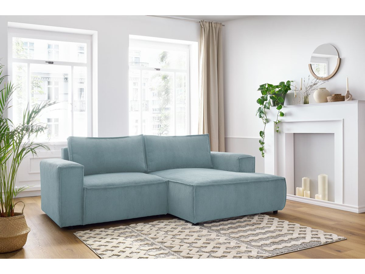 Bobochic Nihad Ecksofa Cordsamt Hellblau Ecke rechts