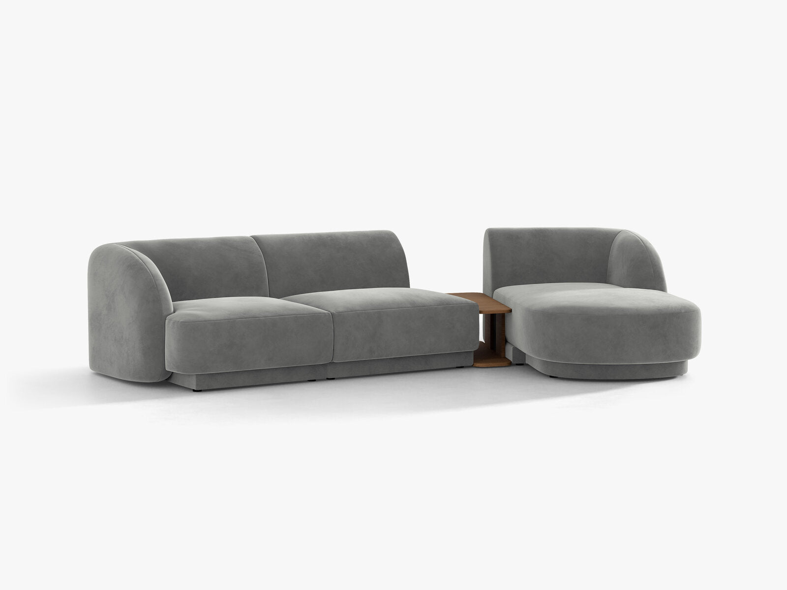 Micadoni Modulares Sofa Miley mit Recamiere 3-Sitzer Rechts Samt Venus Hellgrau