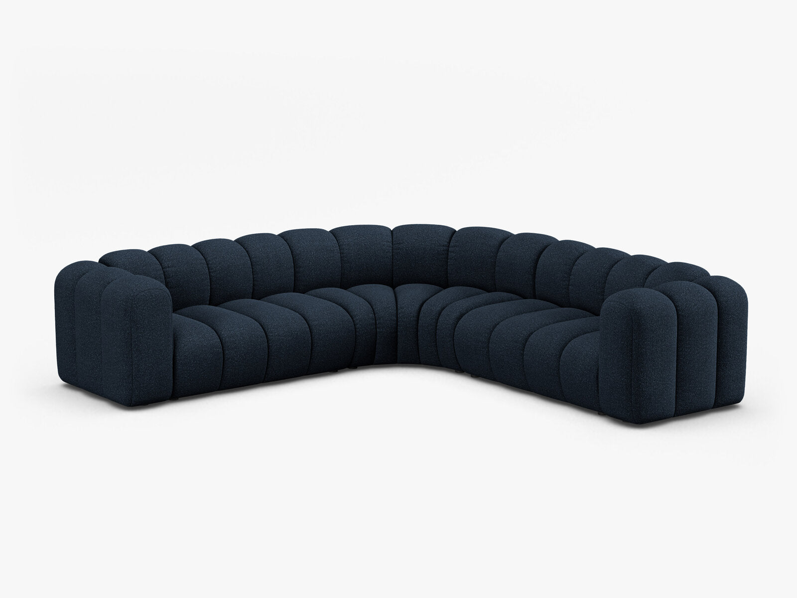 Micadoni symmetrisches Ecksofa Lupine 5-Sitzer mittelgroß Boucle Baloo Dunkelblau