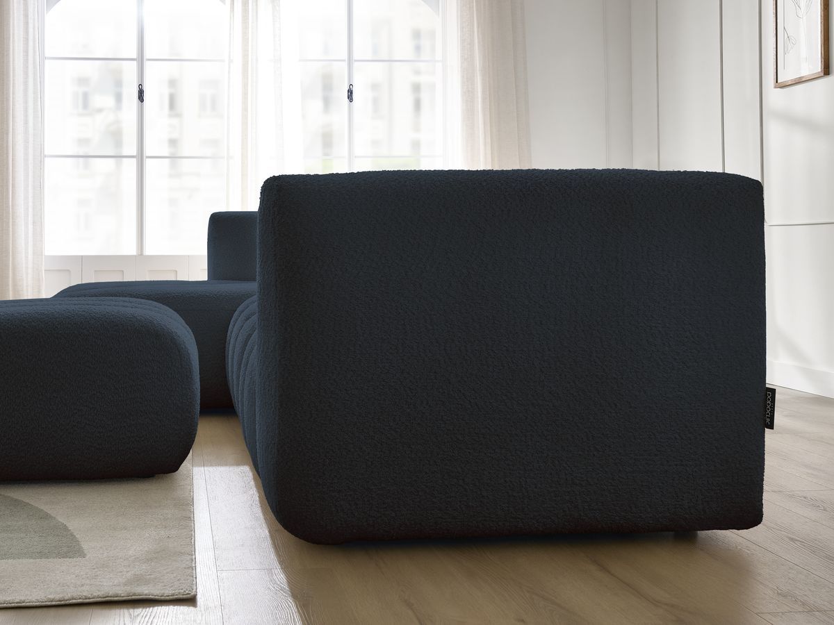Bobochic Talia Ecksofa mit Pouf Bouclé-Stoff Dunkelblau Ecke links