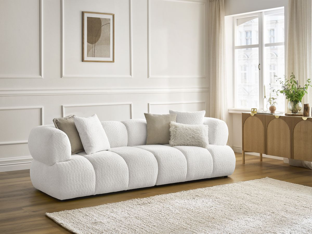 Bobochic Pamira Sofa 3-Sitzer Bouclé-Stoff Weiß