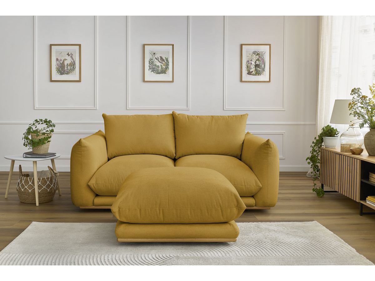 Bobochic Ernest Sofa 3-Sitzer mit Pouf 193 × 106 cm Stoff Gelb