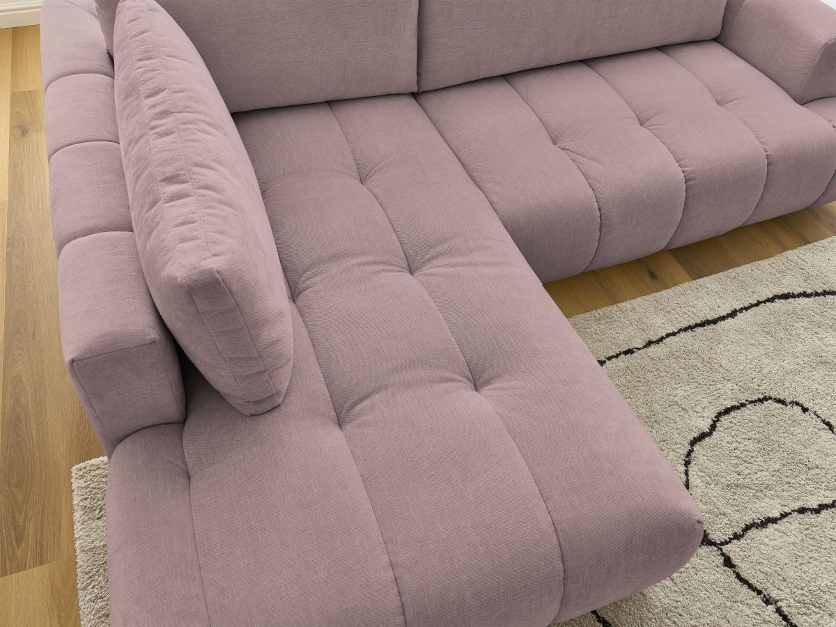 Bobochic Fuji Ecksofa mit Schlaffunktion und Bettkasten 282 × 204 cm Stoff Rosa Ecke links