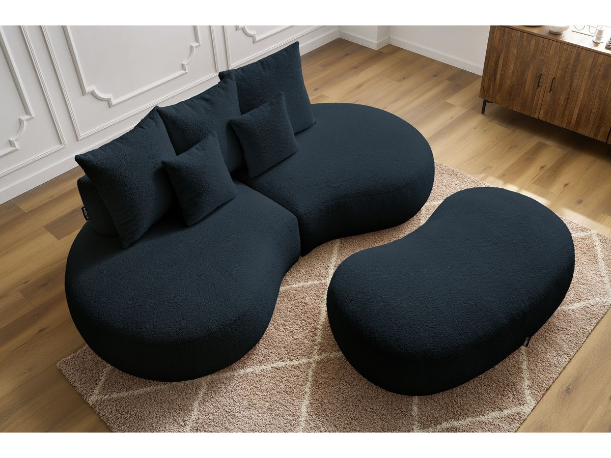Bobochic Saint-germain Sofa 5-Sitzer mit Pouf Bouclé-Stoff Dunkelblau