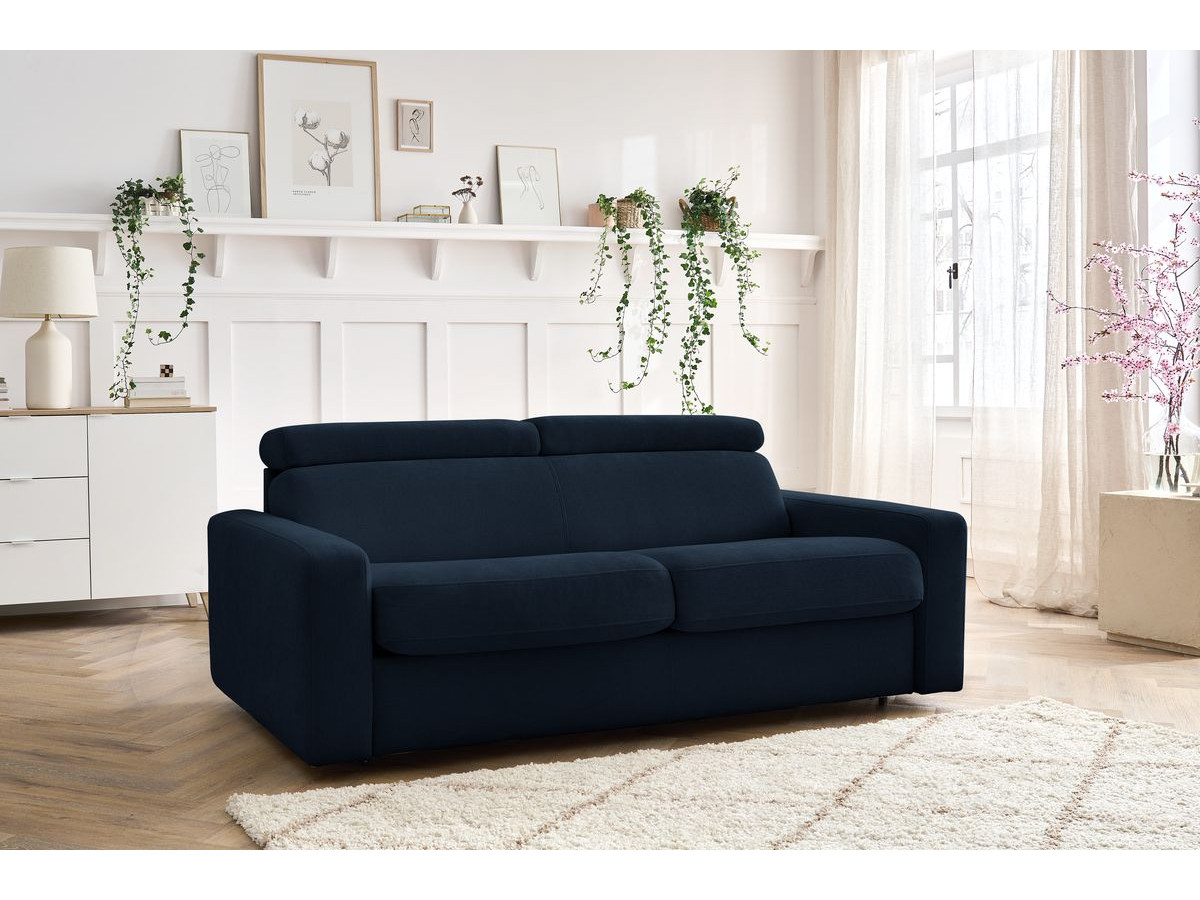 Bobochic Monaco Schlafsofa 3-Sitzer Stoff Dunkelblau, Liegefläche 140 × 190 cm