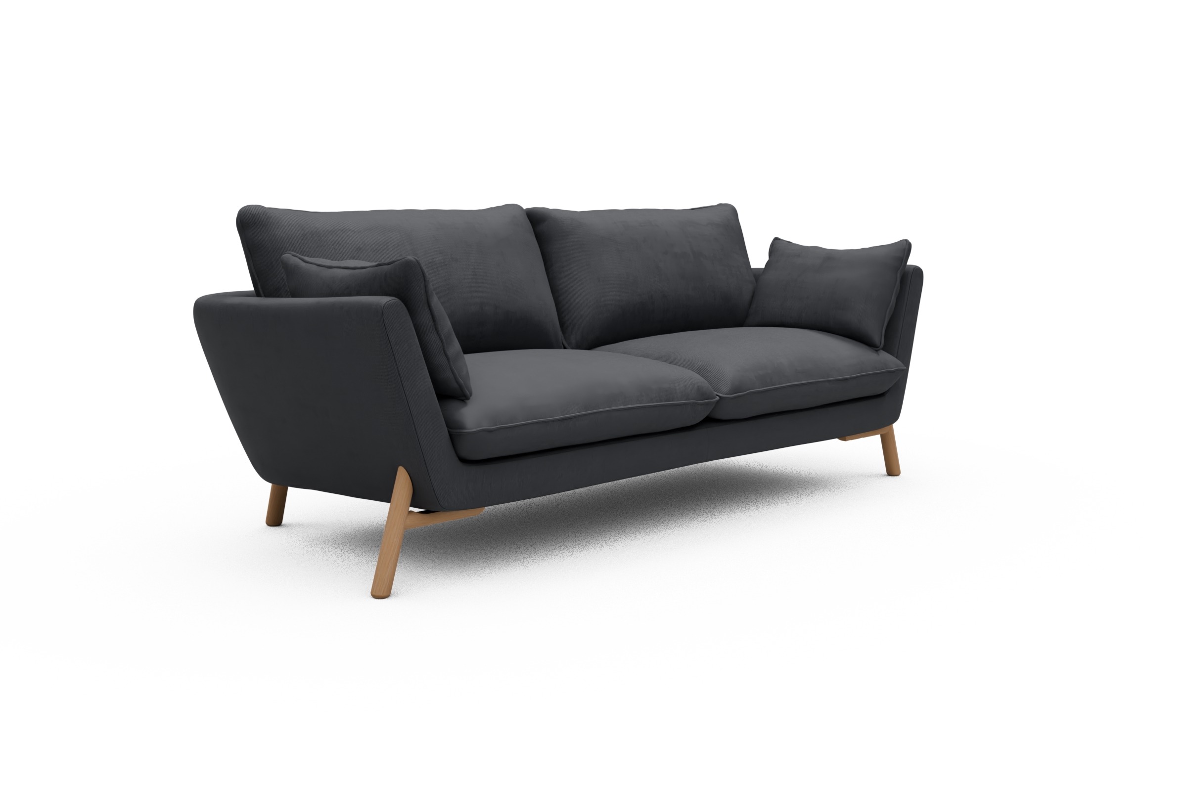 Sofa Emil 3-Sitzer Beinfarbe Eiche Natur Cordufine-Slate-Grey
