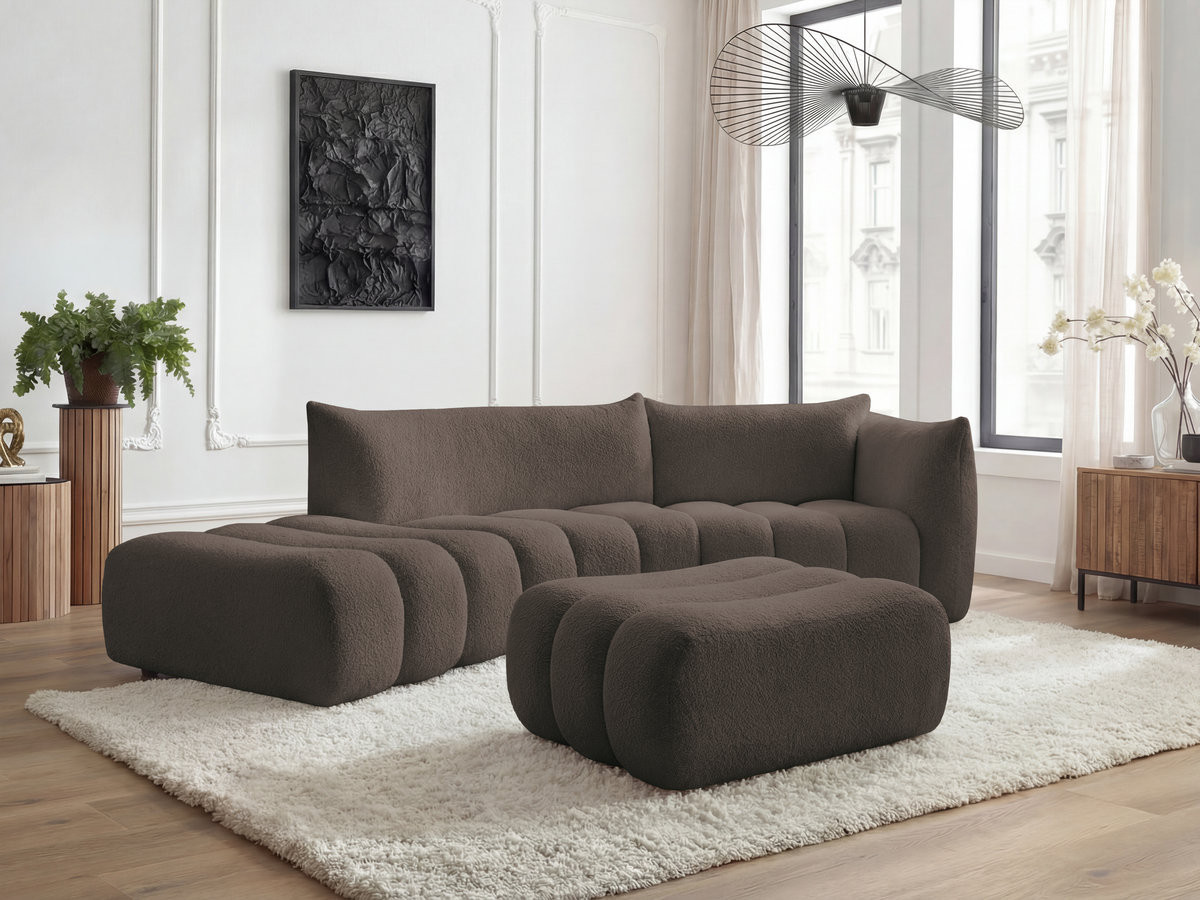 Bobochic Azra Ecksofa mit Pouf 325 × 112 cm Bouclé-Stoff Braun Ecke rechts