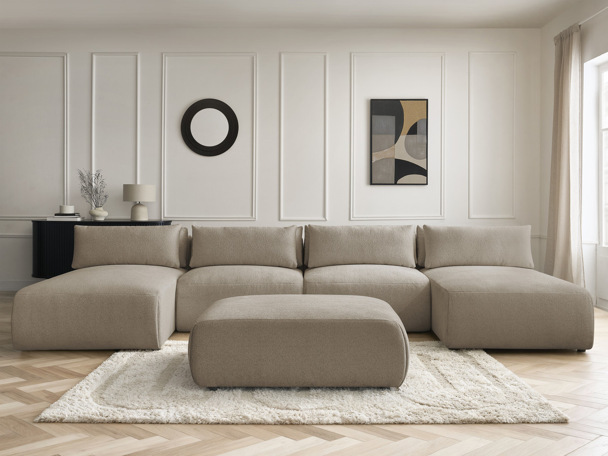 Bobochic Jana Wohnlandschaft mit großem Pouf Melange-Stoff Taupe
