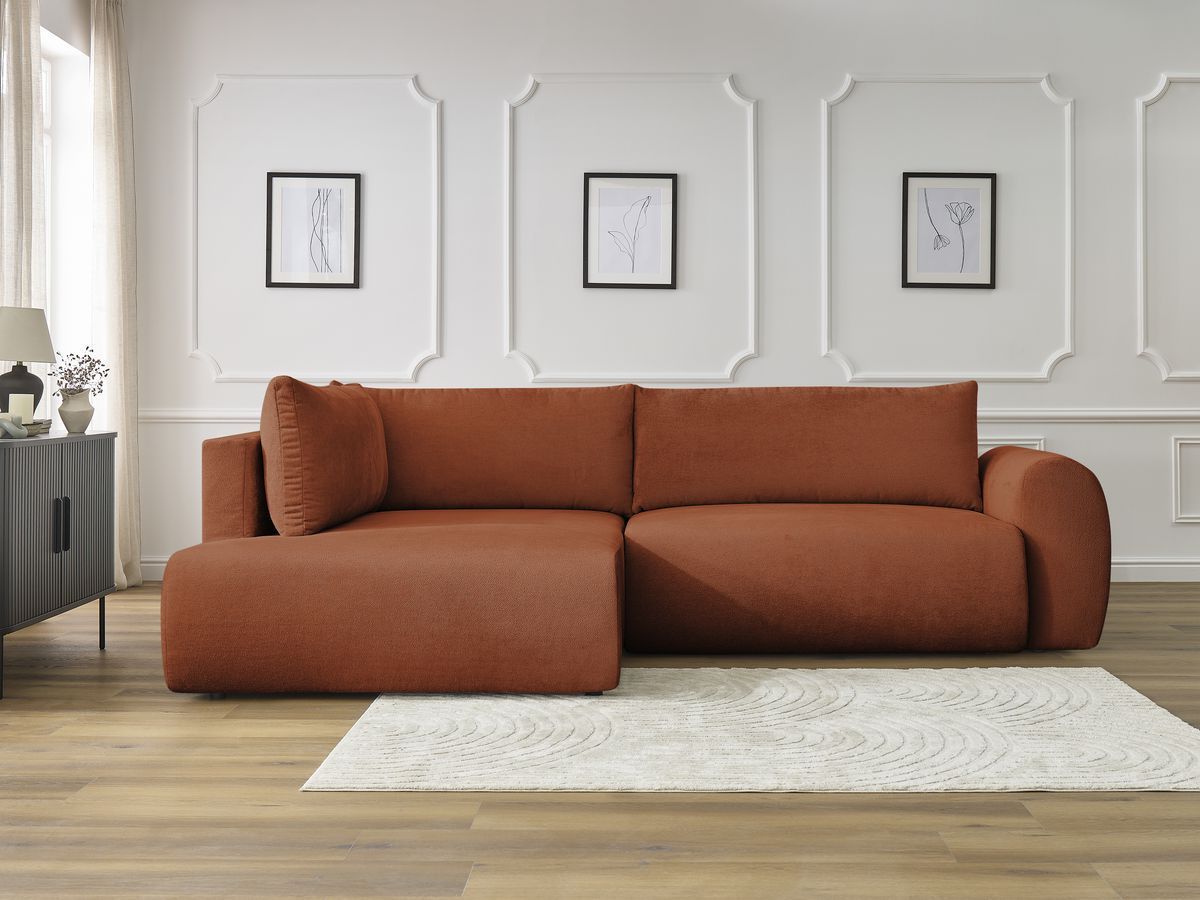Bobochic Lucien Ecksofa mit Schlaffunktion und Bettkasten 296 × 198 cm Stoff Orange Ecke links
