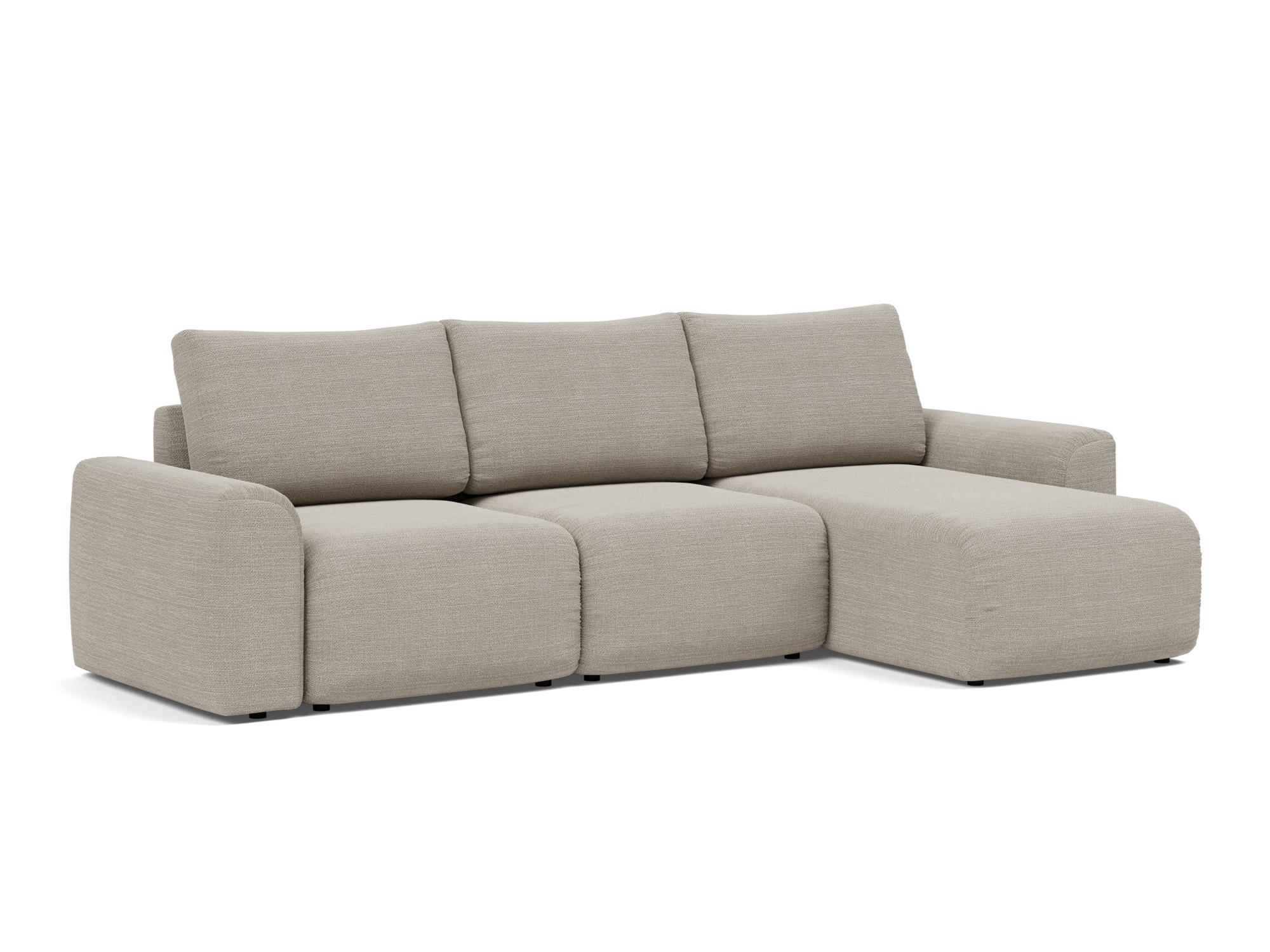 Schlafsofa Norum mit Chaiselongue und Chunky-Armlehnen Strukturierter Stoff Kenya 579-Gravel