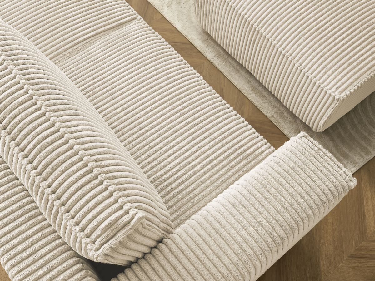 Bobochic Chelsea Schlafsofa 4-Sitzer mit Bettkasten und Pouf Breitcord weich Taupe