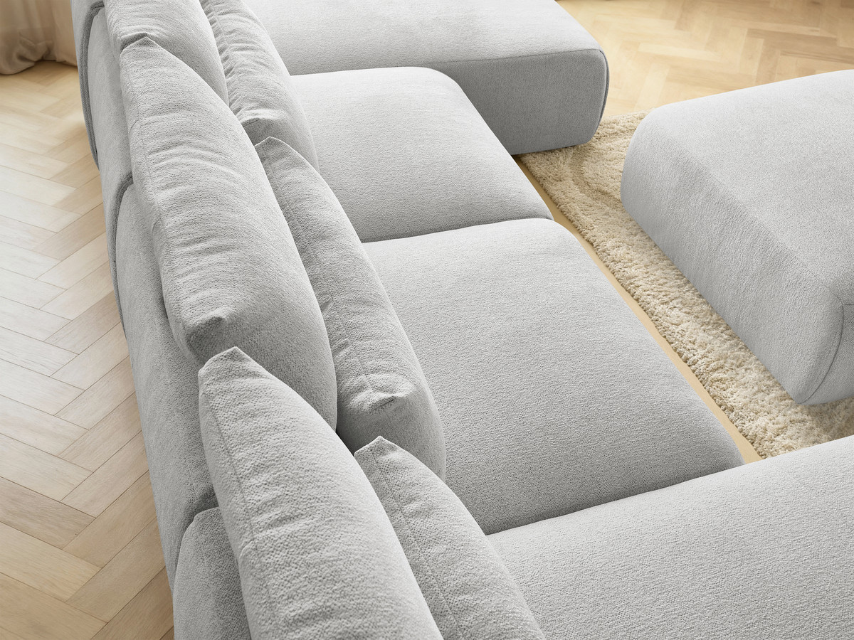 Bobochic Jana Wohnlandschaft mit großem Pouf Melange-Stoff Hellgrau