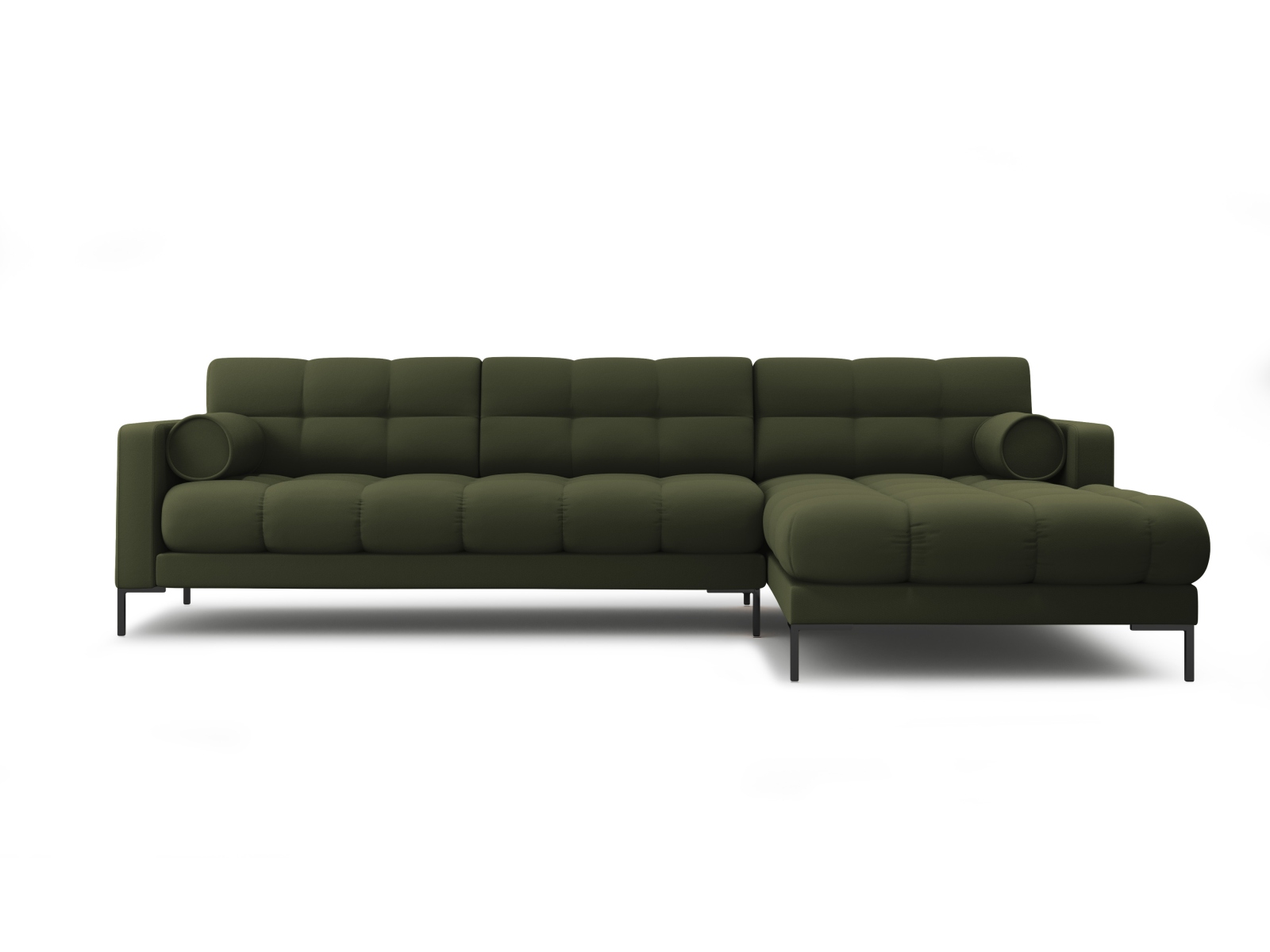 Cosmopolitan Design Ecksofa Bali 5-Sitzer Strukturierter Stoff Neve Grün Rechts Beine Schwarzes Metall
