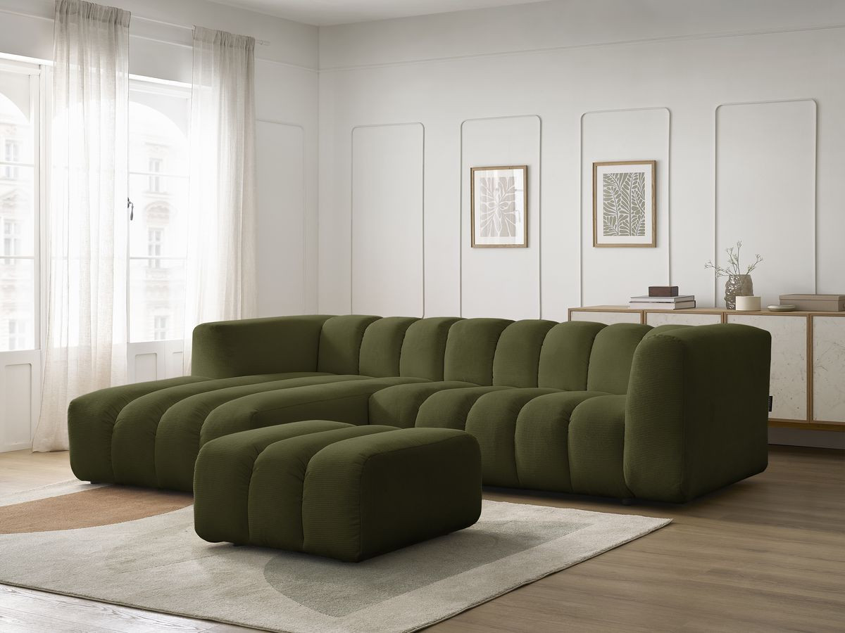 Bobochic Talia Ecksofa mit Pouf Melange-Stoff Grün Ecke links