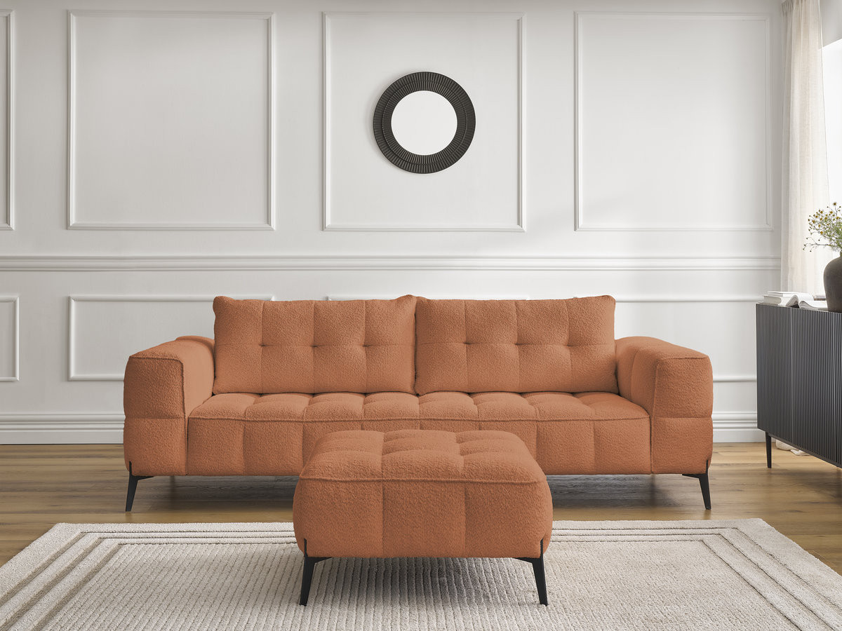 Bobochic Anis Sofa 3-Sitzer mit Pouf Bouclé-Stoff Orange