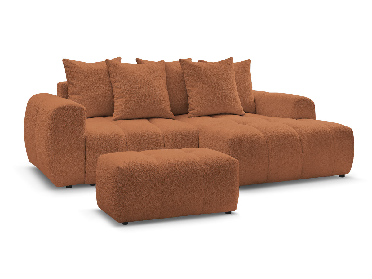 Bobochic Roxelane Ecksofa mit Schlaffunktion und Bettkasten und Pouf 258 × 150 cm Bouclé-Stoff Orange Ecke rechts