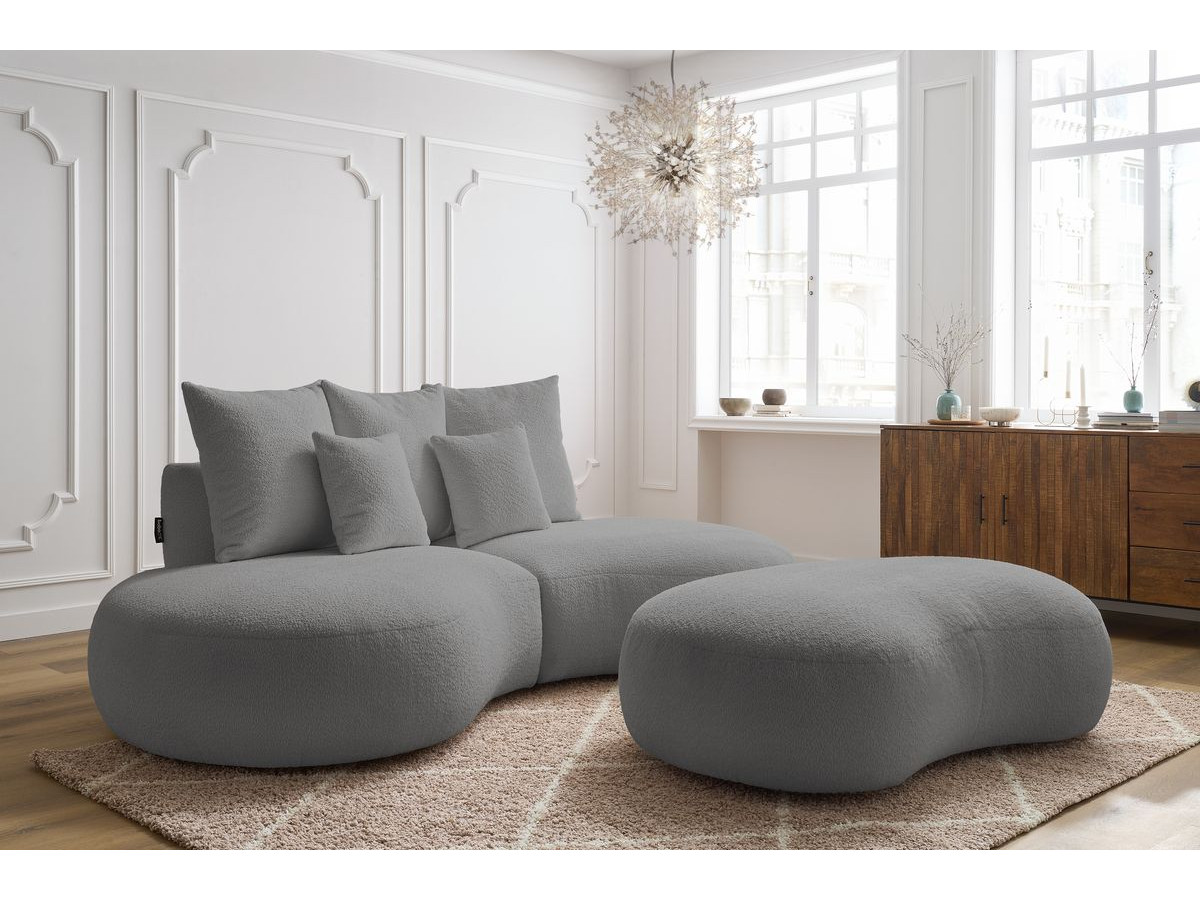 Bobochic Saint-germain Sofa 5-Sitzer mit Pouf Bouclé-Stoff Hellgrau
