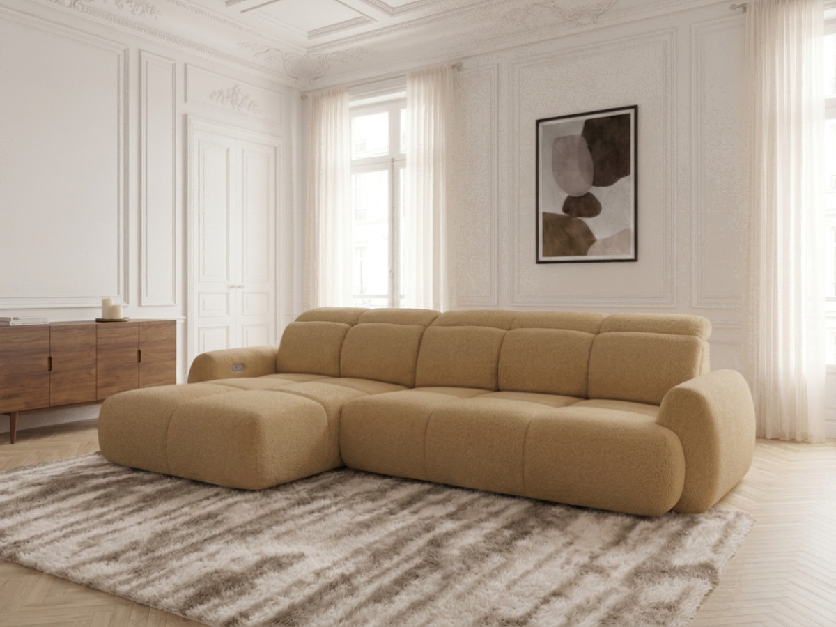 Bobochic Ruby Ecksofa mit Schlaffunktion und Bettkasten Chenille Gelb Ecke links