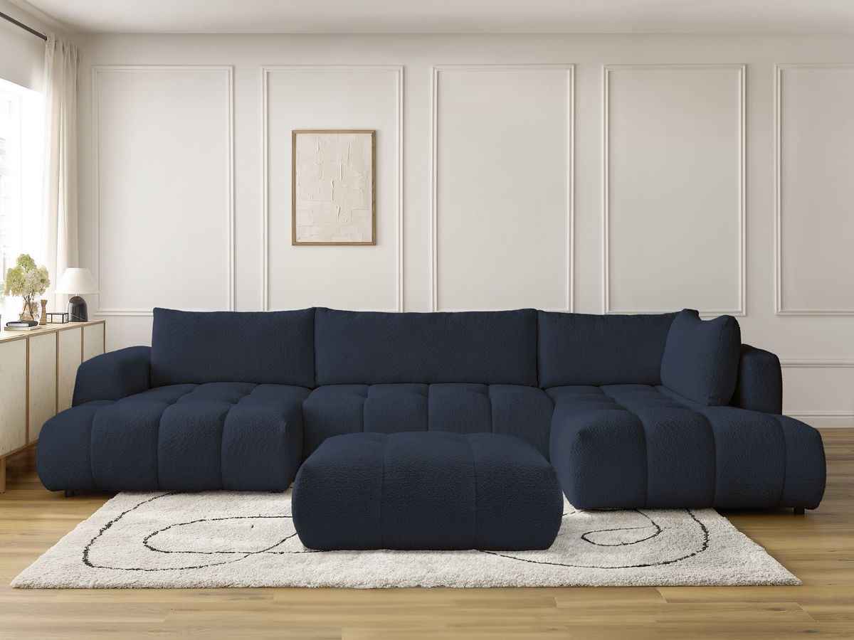Bobochic Fuji Wohnlandschaft mit Pouf Bouclé-Stoff Dunkelblau Ecke links