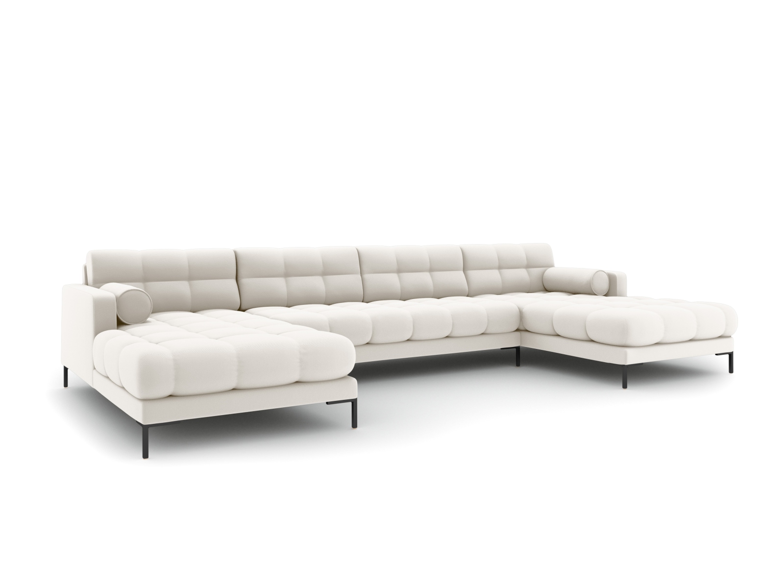 Cosmopolitan Design Panoramasofa Bali 7-Sitzer 383 cm Strukturierter Stoff Neve Helles Beige Beine Schwarzes Metall
