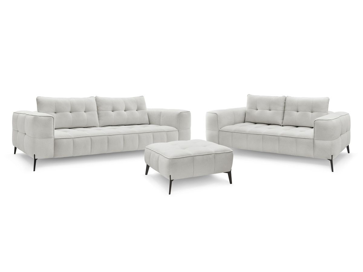 Bobochic Anis Sofa-Set 3- und 2-Sitzer mit Pouf Strukturstoff Hellgrau