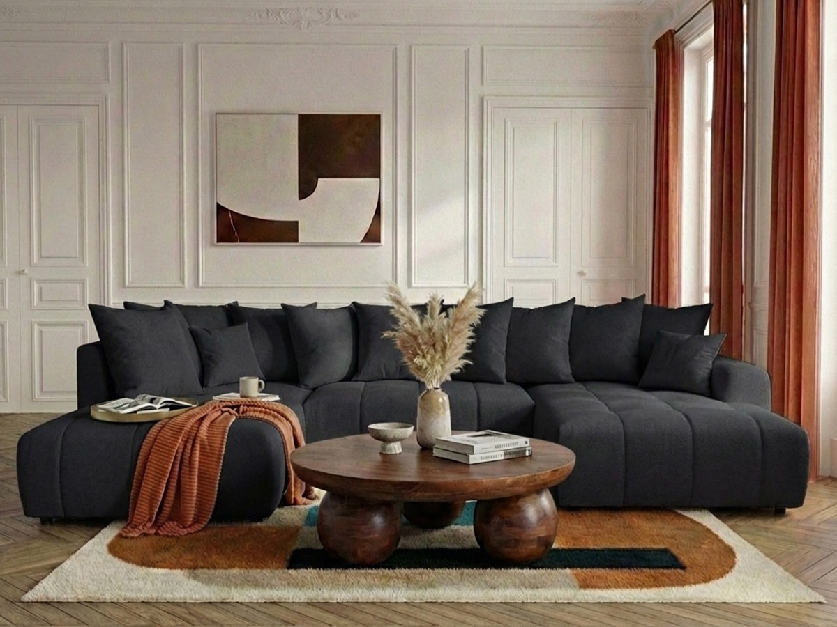 Bobochic Roxelane Wohnlandschaft Melange-Stoff Dunkelgrau Ecke rechts
